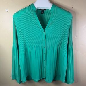 Alfani Women's Long Sleeve Pleated Blouse Kelly Green Size 14 Career‎ Work Wear
